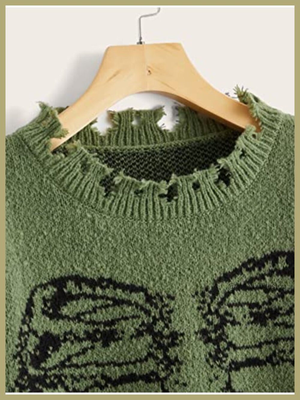 Oversized Skeleton Pattern Ripped Pullover Sweater Women's - Picture 4 of 5